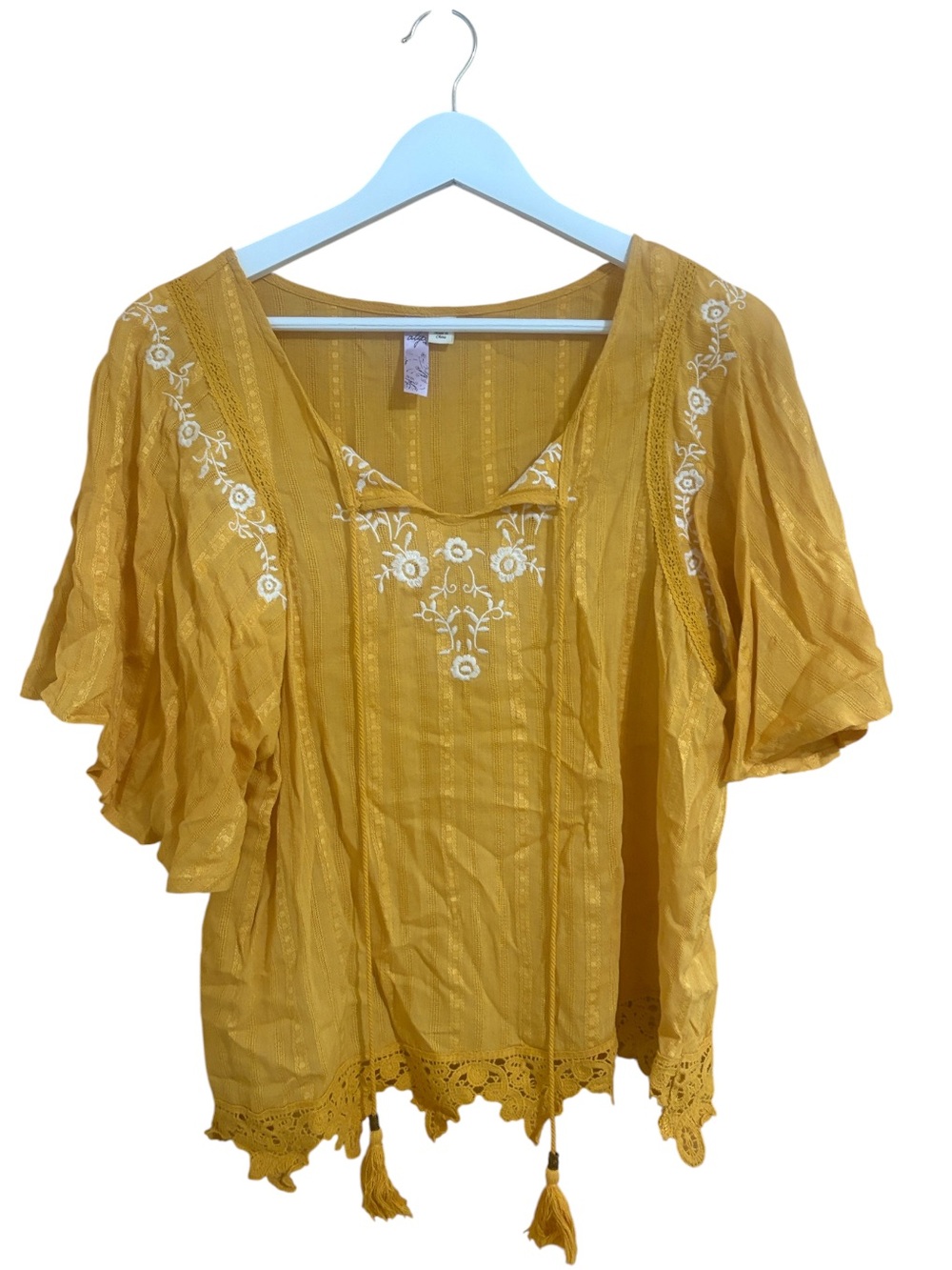 Francesca's Size Small Mustard Yellow Bohemian Lace Style Top
